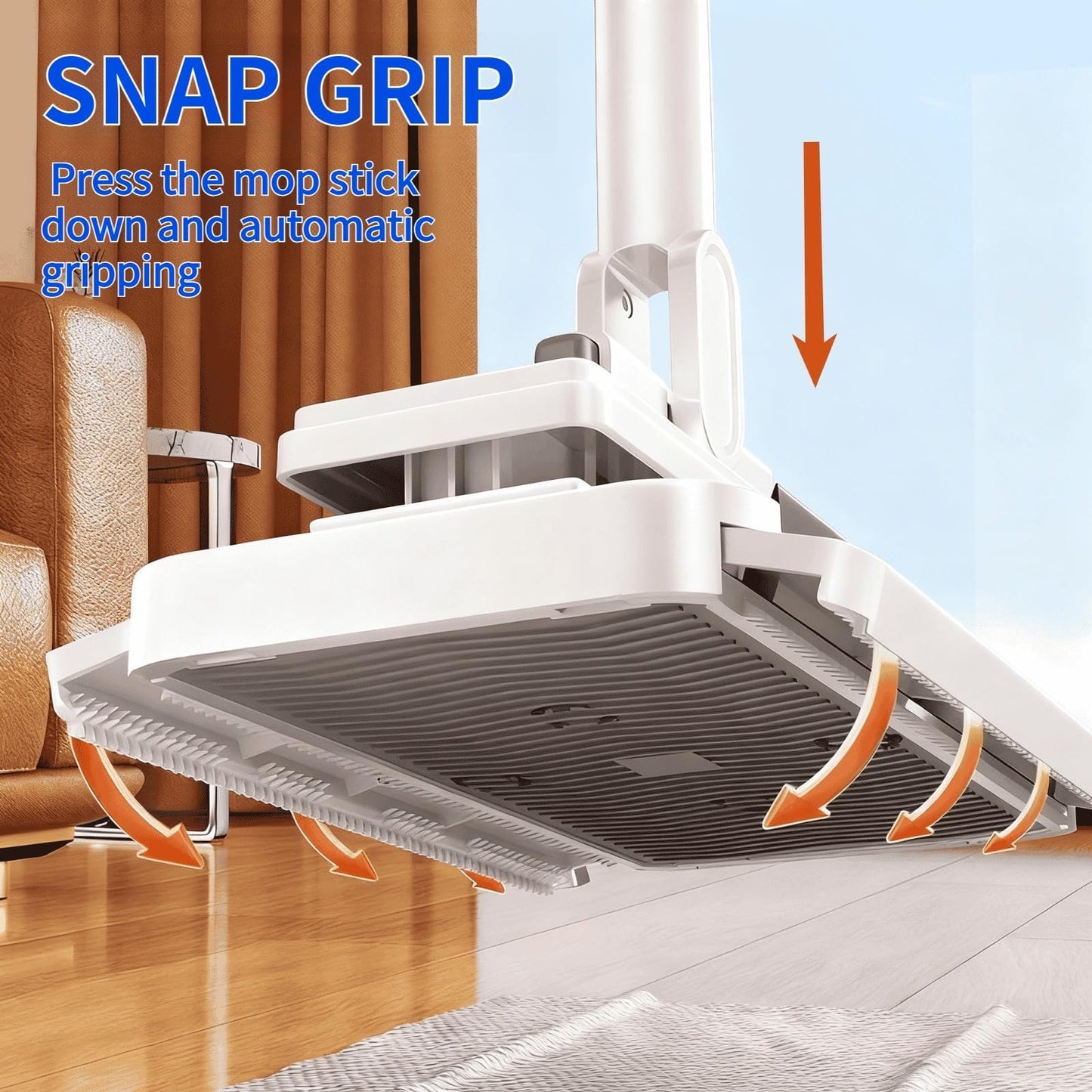 Press Grip Mini Mop, Zero-Touch Gap Dust Cleaner with 39in Lazy Mop & Hands-Free Lock Head, Disposable Dust Mop for House Wall Bathroom Toilet Corners Multi Surface Cleaning with 5 Cloths