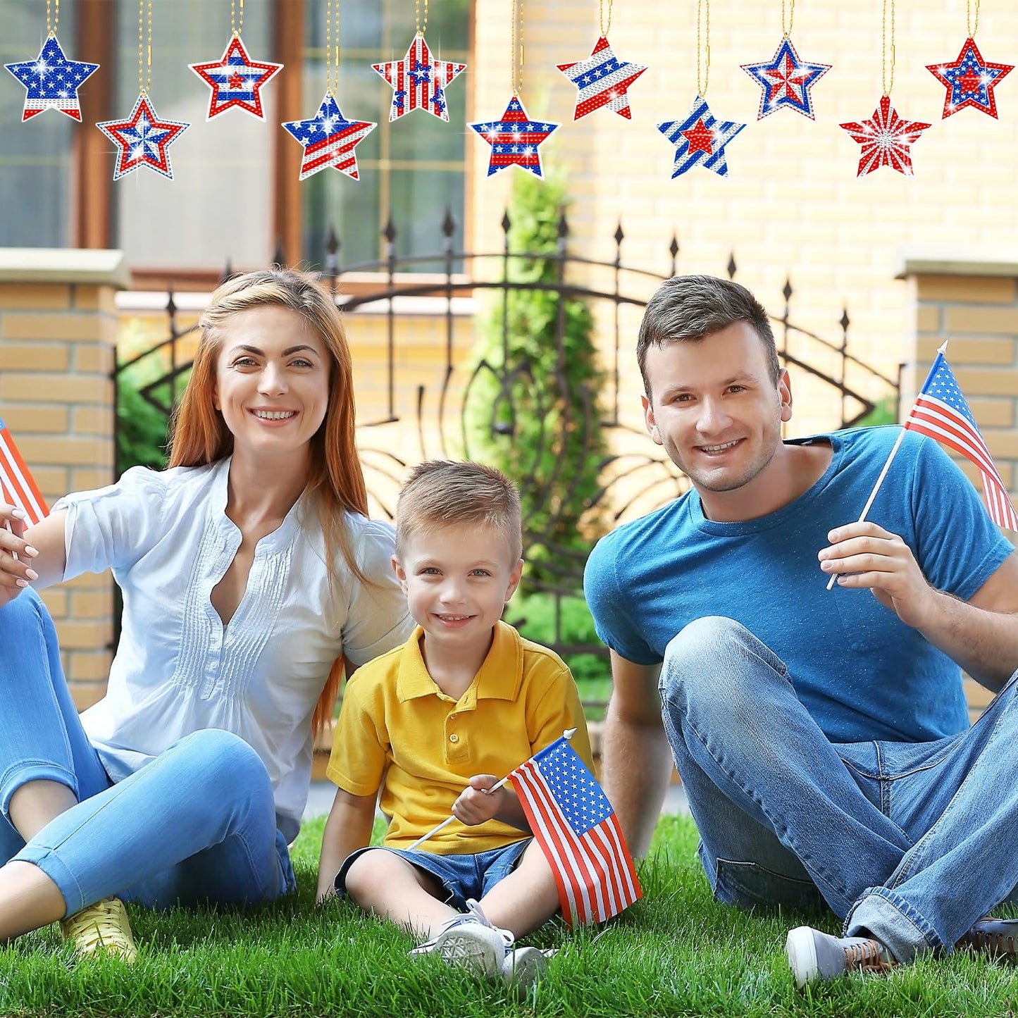 BBTO 15 Pcs 4th of July Star Diamond Art Keychains Patriotic Star Ornaments 250th Anniversary Memorial Day Painting Keychains Red White Blue Independence Day Diamond Art Kits for Kids Adults Crafts