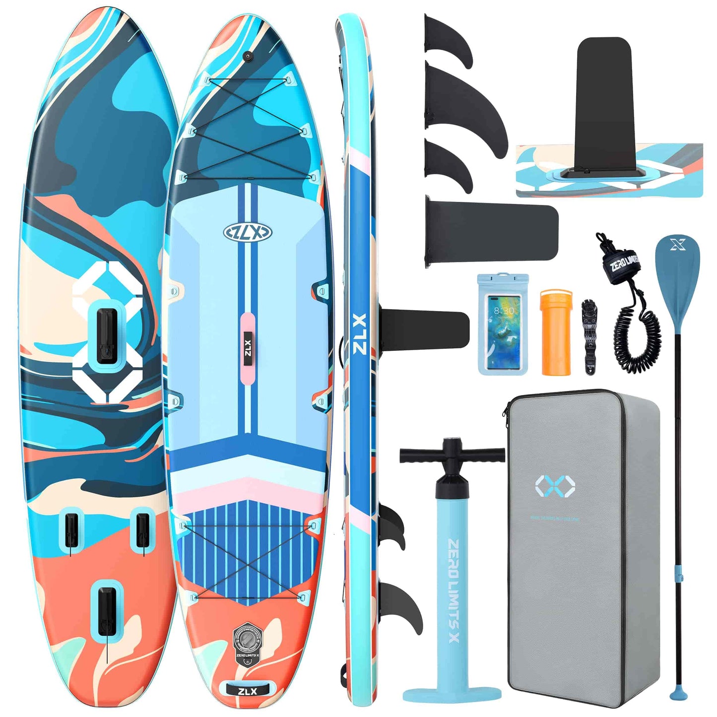 ZLX 11'6"x35" Ultra Wide Inflatable Stand Up Paddle Board | Stable Non-Slip Deck Pad, Unique Fin System, Premium SUP Accessories & Backpack - Upgraded Pump for Adults, All Skill Levels