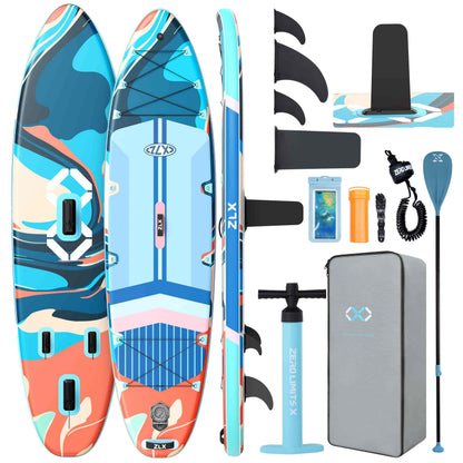 ZLX 11'6"x35" Ultra Wide Inflatable Stand Up Paddle Board | Stable Non-Slip Deck Pad, Unique Fin System, Premium SUP Accessories & Backpack - Upgraded Pump for Adults, All Skill Levels