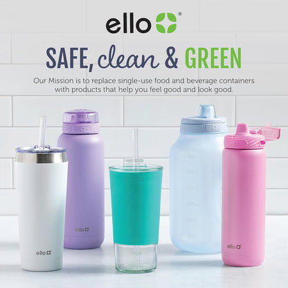 Ello Impact 4 Pack Reusable Metal Straws with Silicone Tips, Stainless Steel, June Breeze