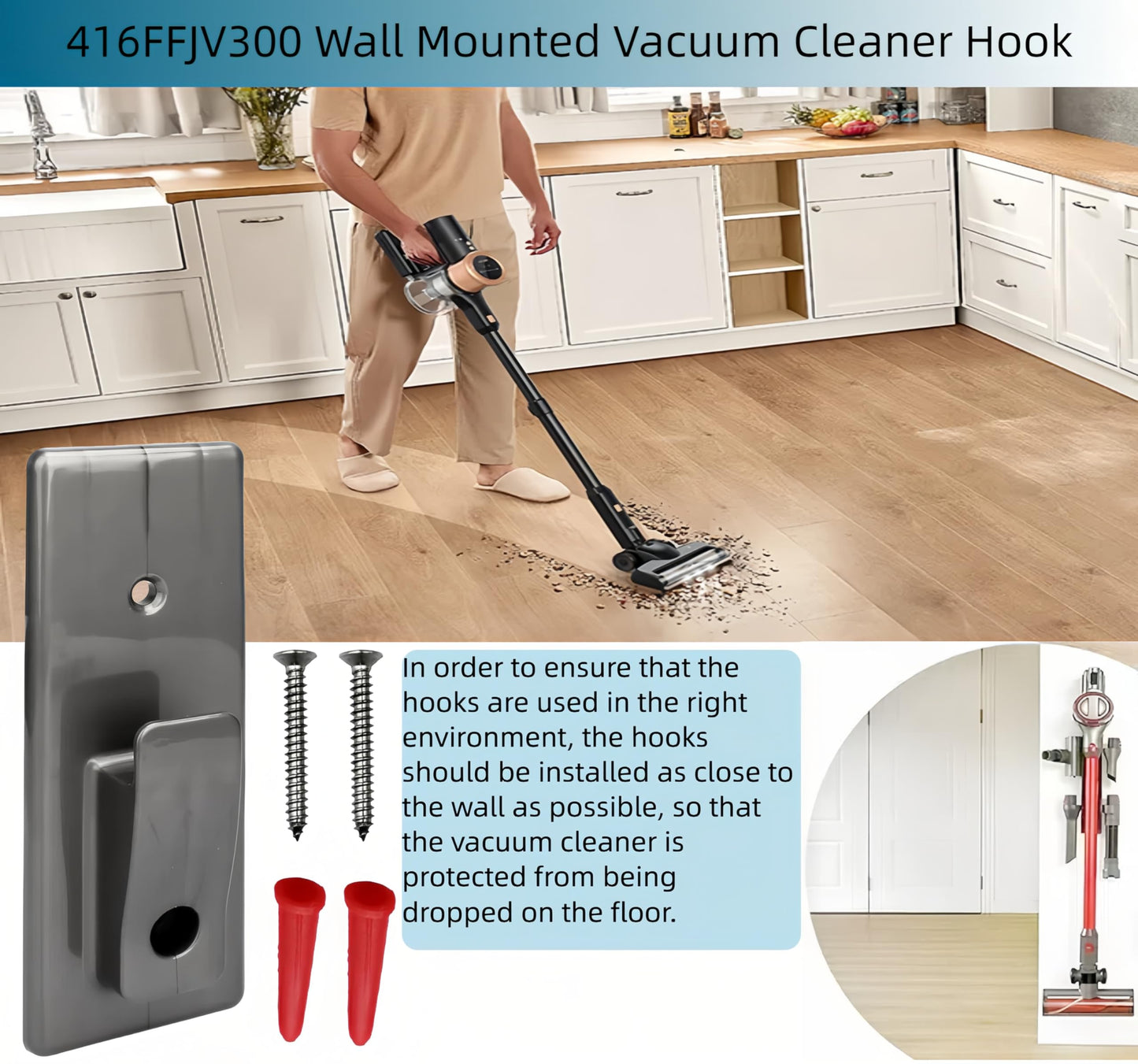 Vacuum Wall Mount Attachments for Shark Rocket Vacuum, Compatible with Shark HV300 HV301 HV302 HV303 HV320 HV321 HV324 HV325 HV371 HV380 HV380C UV422 UV450 Rocket Stick Vacuum (416FFJV300)