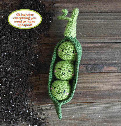 Crochet Your Veggies Amigurumi Kit Peapod: Everything You Need Is Included: 100%-Cotton Yarn, Crochet Hook, Stitch Marker, Tapestry Needle, Fiberfill, ... Instruction Videos; Beginner Friendly!