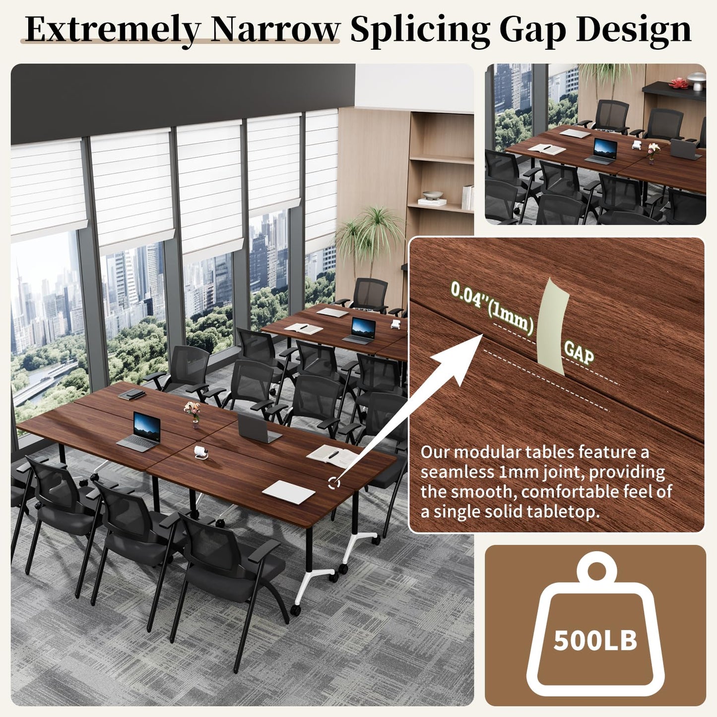 Modular Folding Conference Table with Wheels,4 Pack Mobile Conference Room Tables,Filp Top Rolling Meeting Training Tables for Office,Classroom,Library,Seminar,Boardroom,school(4pack,Walunt,47in)