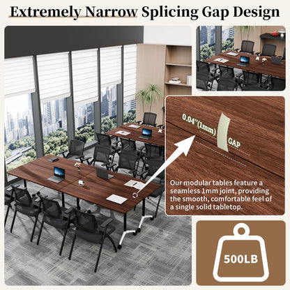 Modular Folding Conference Table with Wheels,4 Pack Mobile Conference Room Tables,Filp Top Rolling Meeting Training Tables for Office,Classroom,Library,Seminar,Boardroom,school(4pack,Walunt,47in)