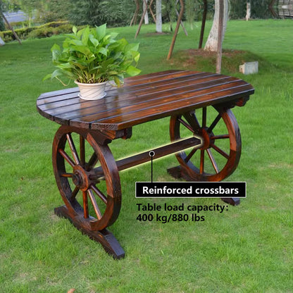 LLZJDDPLY Outdoor Picnic Table and Bench Set, Patio Dining Set Wooden Wagon Wheel, Outdoor Dining Table and Chair, for Garden Yard Porch(160cm/63in)