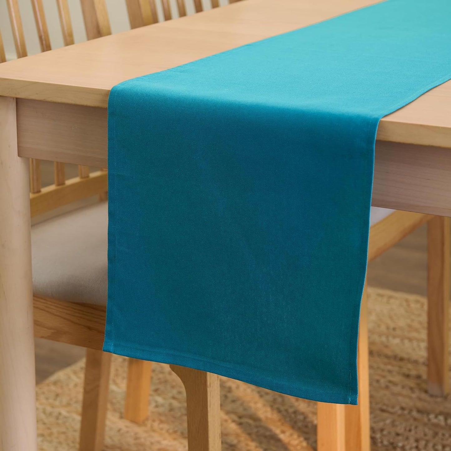 Encasa XO Long Table Runner 13x104 in Azul Blue Solid Color | Durable Cotton Canvas Fabric | Machine Washable
