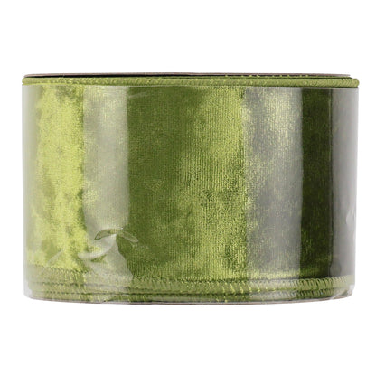 MEEDEE Moss Green Velvet Wired Ribbon 2.5 Inch - 10 Yards Crushed Velvet Christmas Ribbon for Tree Decoration, Wreath Supplies, Crafts Bow Making