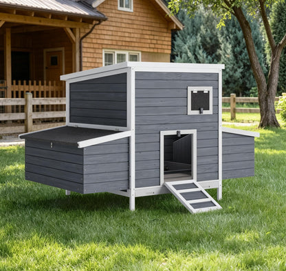 GarveeTech Wooden Chicken Coop with Nesting Boxes & Lockable Doors, Outdoor Chicken House, Weatherproof Roof Pet Cage for Guinea Pig, Rabbit, Duck - 62.2x38.6x38.6 in