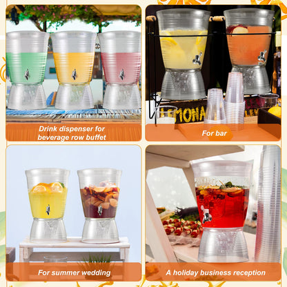 Tioncy 4 Pcs Acrylic Beverage Dispenser with Spigot 2.7 Gallon/ 10 l Clear Drink Water Dispenser Countertop with Detachable Base Iced Juice Container Unbreakable for Wedding Party