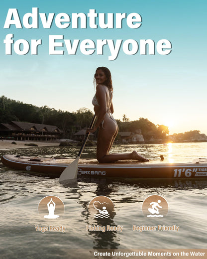TIGERXBANG Inflatable Stand Up Paddle Board, 11'6" x 35" x 6", Tribal Spirit Design, SUP for 3 People, Perfect for Relaxation & Exploration