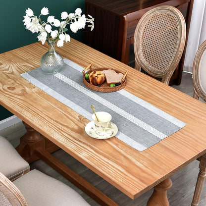 13x36inch Farmhouse Braided Striped Table Runner Rustic Embroidery Coffee Table Runners for Decorations Weddings