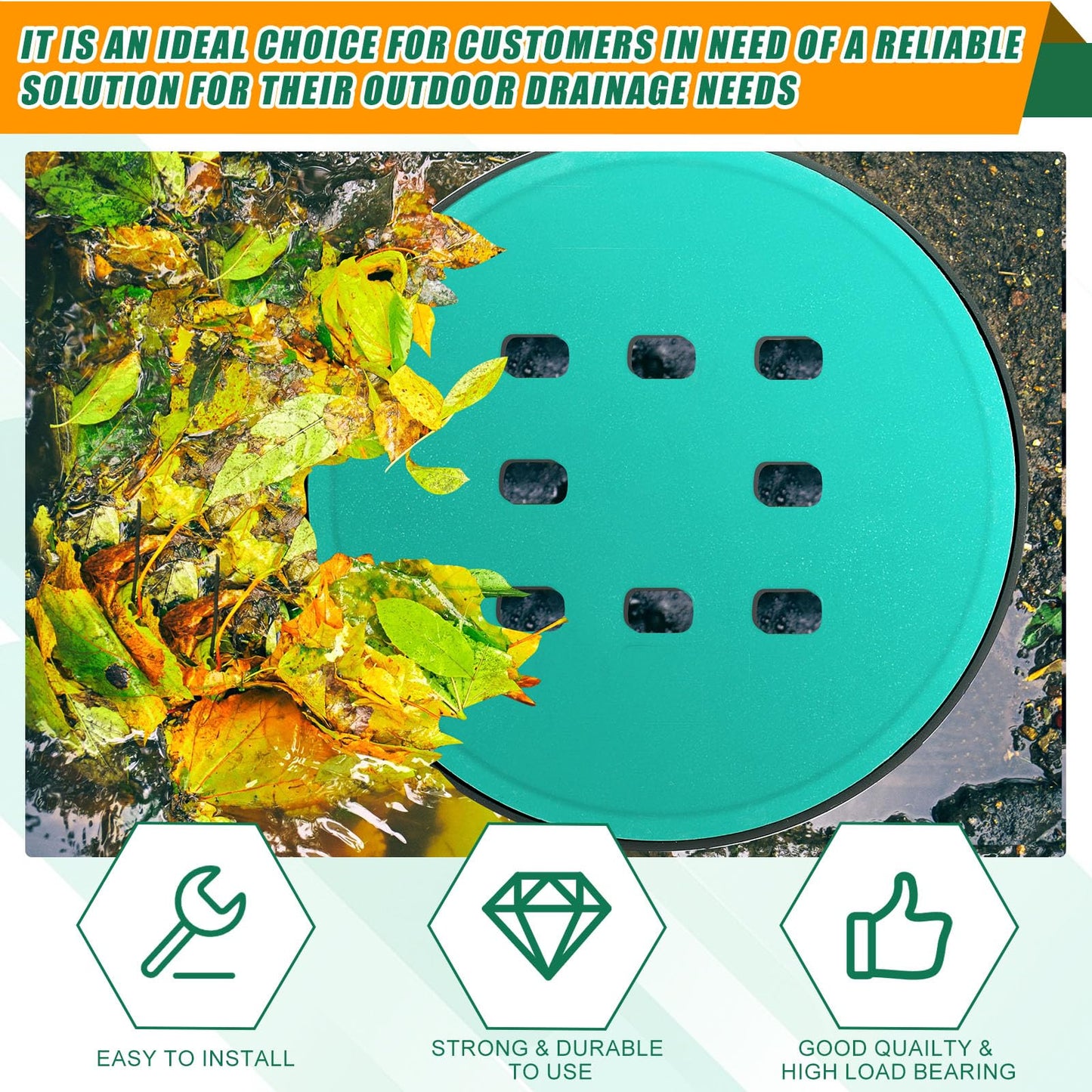 Kritkin Catch Basin with Grate 14.9 x 12.4 Inch Round Large Catch Basin for Drainage with Debris Basket French Drain Without Reserved Hole for Yard, Downspout, Lawn, Municipal Pipeline