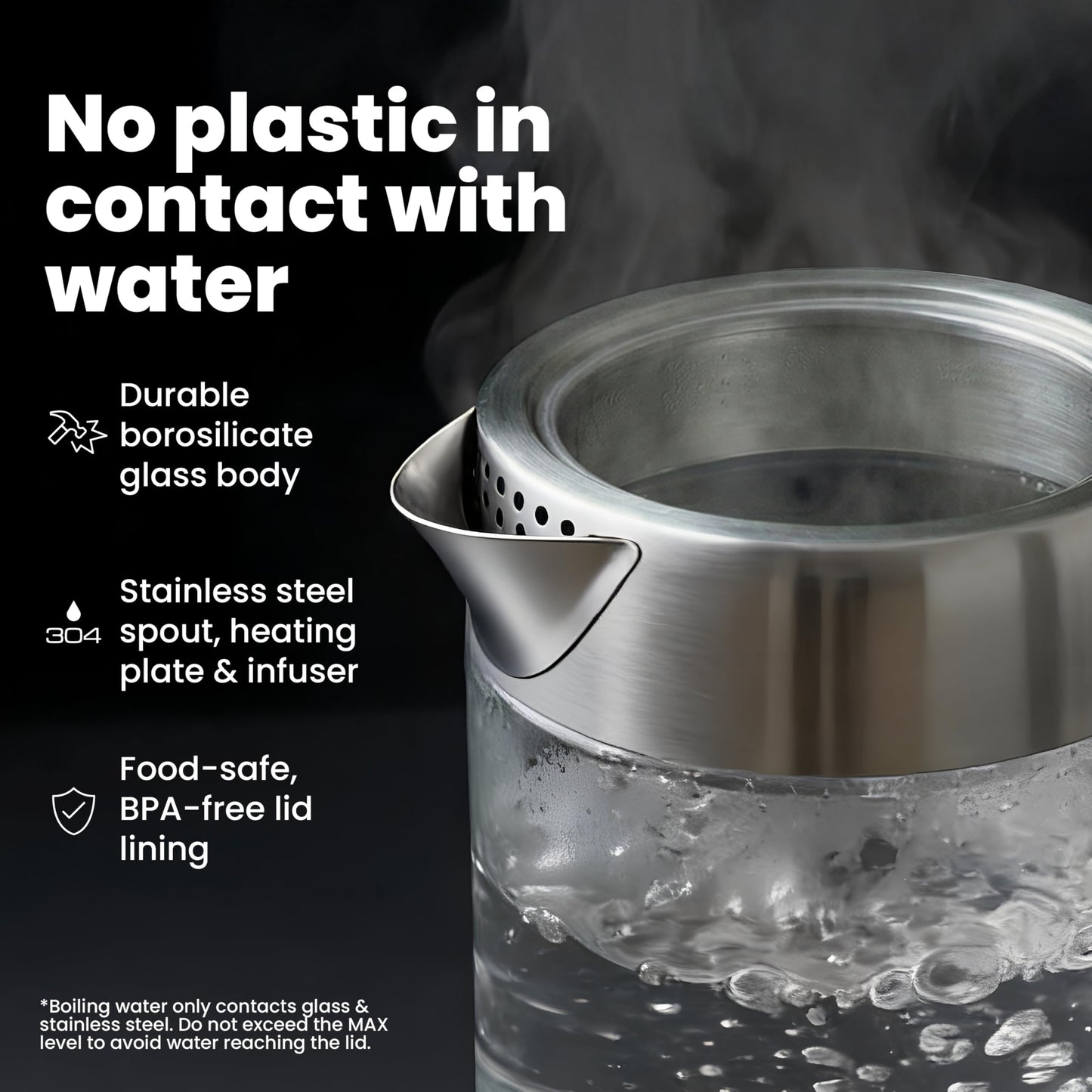 Vianté Electric Tea Kettle With Infuser for Loose Leaf, No Plastic In Contact With Water, Hot Tea Maker with Temperature Control, Automatic Shut Off, 1.5L Borosilicate Glass
