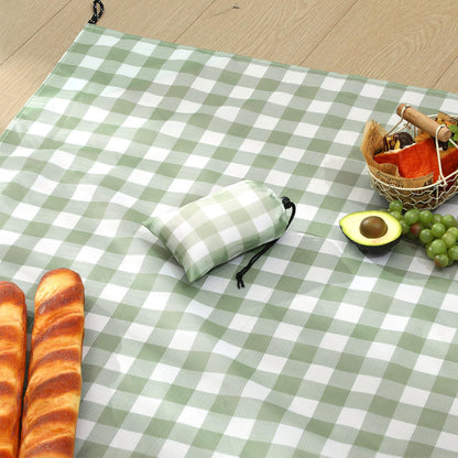 HunnmingRe Green Gingham Pocket Picnic Blanket with Storage Bag 55 x 60inch Packable Sandproof Waterproof Beach Mat Compact Washable Picnic Mat for Outdoor Hiking Camping Travel Outdoors