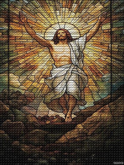 YEEIFFD Risen Jesus Stained Glass Diamond Drawing Art Kit for Adults DIY Diamond Art Painting Full Drill Round Gem Art for Crafts Wall Decor 12x16inch