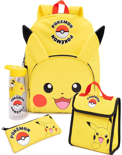 Pokémon Pikachu Kids Backpack Set | 4-Piece School Bag with Lunch Bag, Pencil Case & Water Bottle