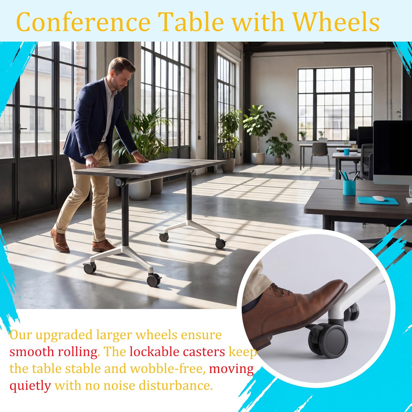 JNMDLAKO Modular Folding Conference Table with Locking Wheels, 10 Pack Flip Top Mobile Training Table, Modern Meeting Seminar Tables for Office, Hotel Conference Room(10,Grey,47" L x 23" W x 29" H)