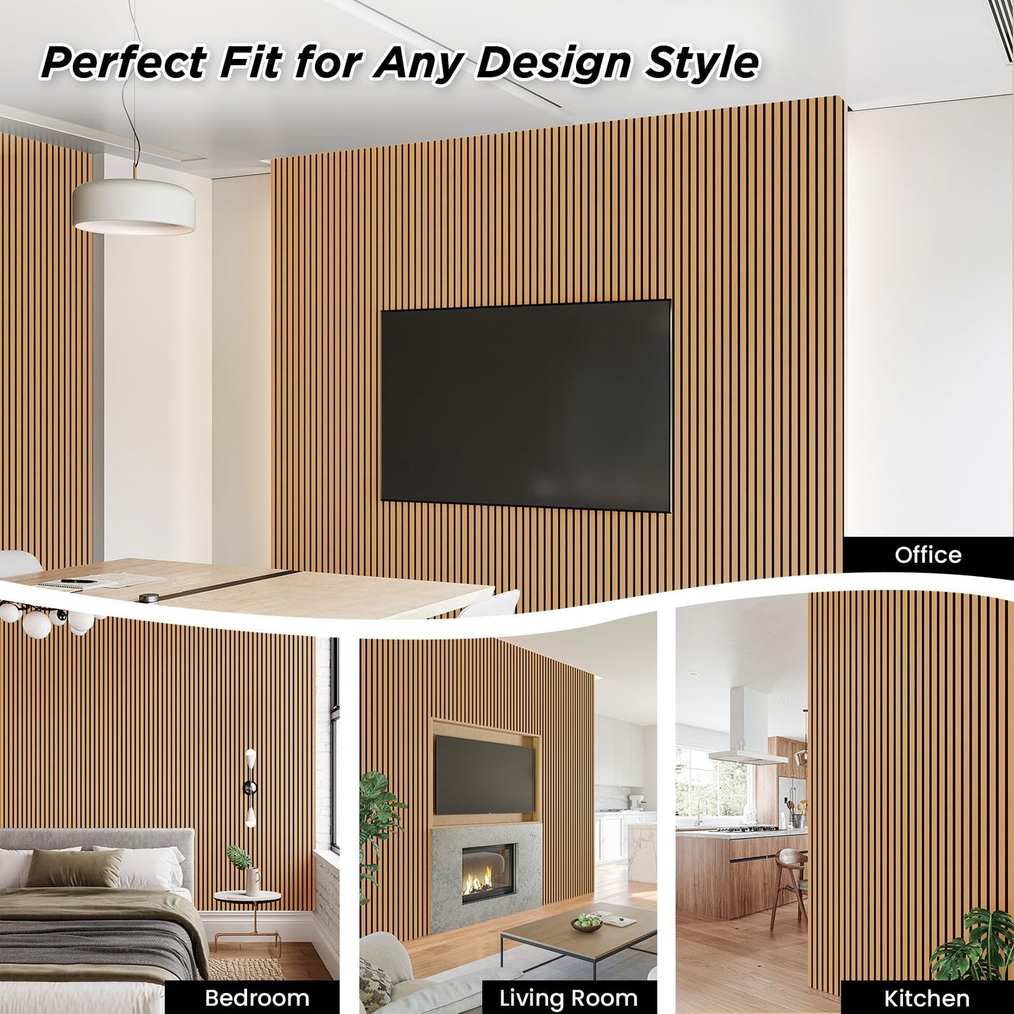 Smartstandard 4 Pack 106" x 12.6" Wood Slat Wall Panels, Soundproof Wooden Wall Panels, Acoustic Wood Panels for Wall, 3D Fluted Wooden Panels for Interior Wall Decor, Light Brown