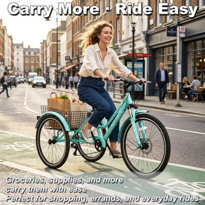 EOYOBIKE 7-Speed Adult Tricycle, 24/26/27.5 Inch 3-Wheel Bike with 420 lbs Capacity, All-Terrain Mountain Trike, Dual Disc Brakes & Large Rear Basket for Seniors, Men, Women, Fitness, Shopping