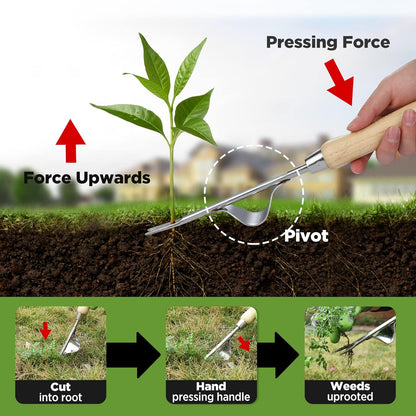 WORKPRO Weed Puller Tool, Heavy Duty Stainless Steel with Metal Leverage Base and V-Shaped Forks for Easy Weed Removal
