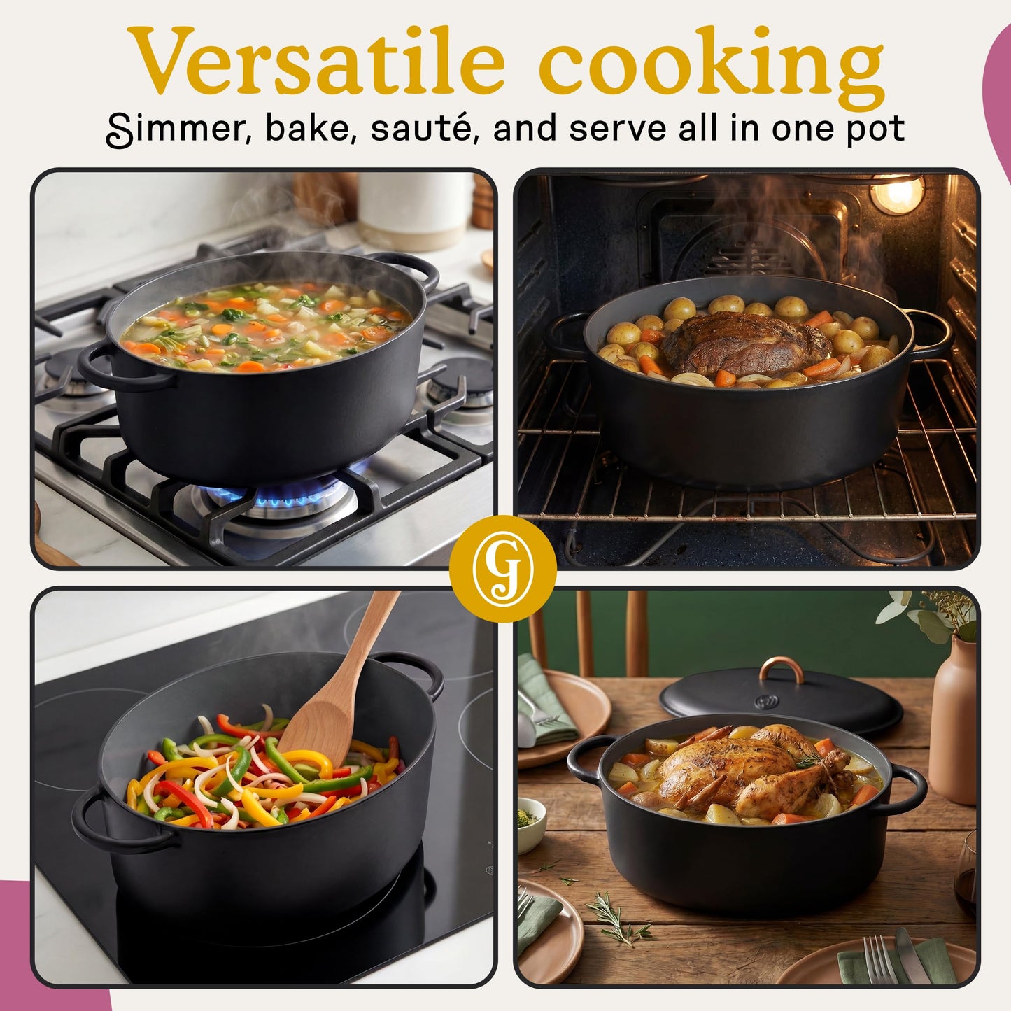 Great Jones Dutchess Cast Iron Dutch Oven Pot With Lid (Pepper) - Large 6.75 Quart Size, Dual Handles - All Stovetop Safe - 500° Dutch Oven For Bread Baking | Dishwasher Friendly