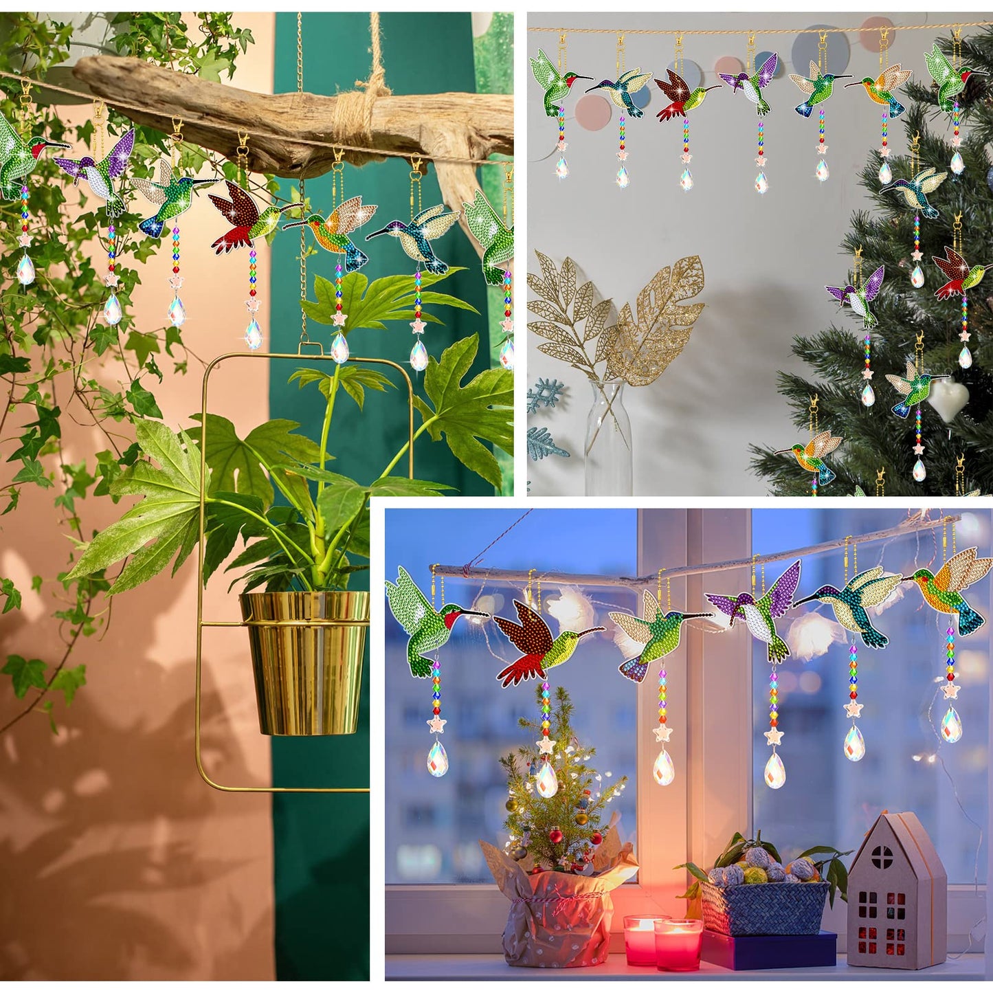 Tradder 6 Pcs Diamond Art Painting Hummingbird Wind Chimes Birds Art Kits for Adults 2026 Vacation Bible School Jungle Birds Craft Summer Suncatchers 5d DIY with Pendant for Home Window Decor Garden