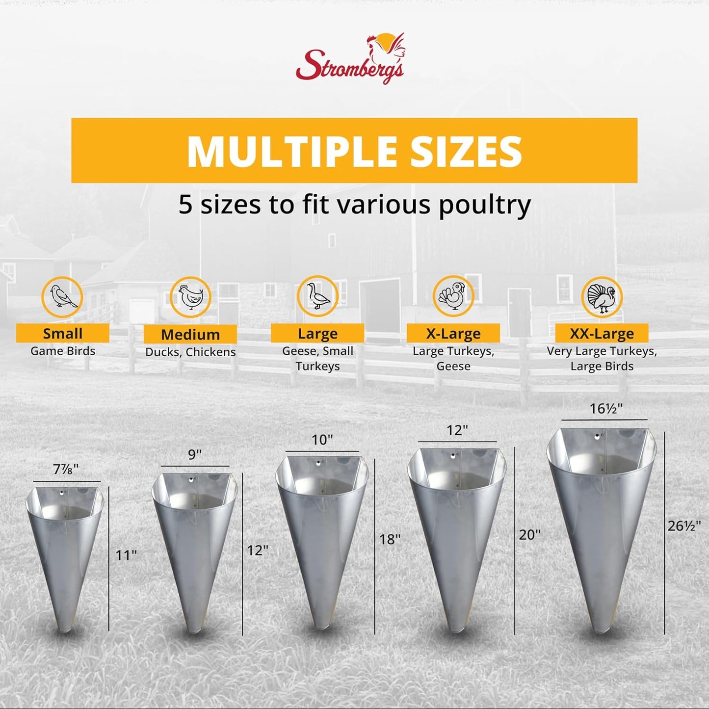 Hemmed Stromberg's Poultry Processing Killing Cone, Galvanized Steel Restraining Cone for Chickens, Game Birds, Ducks