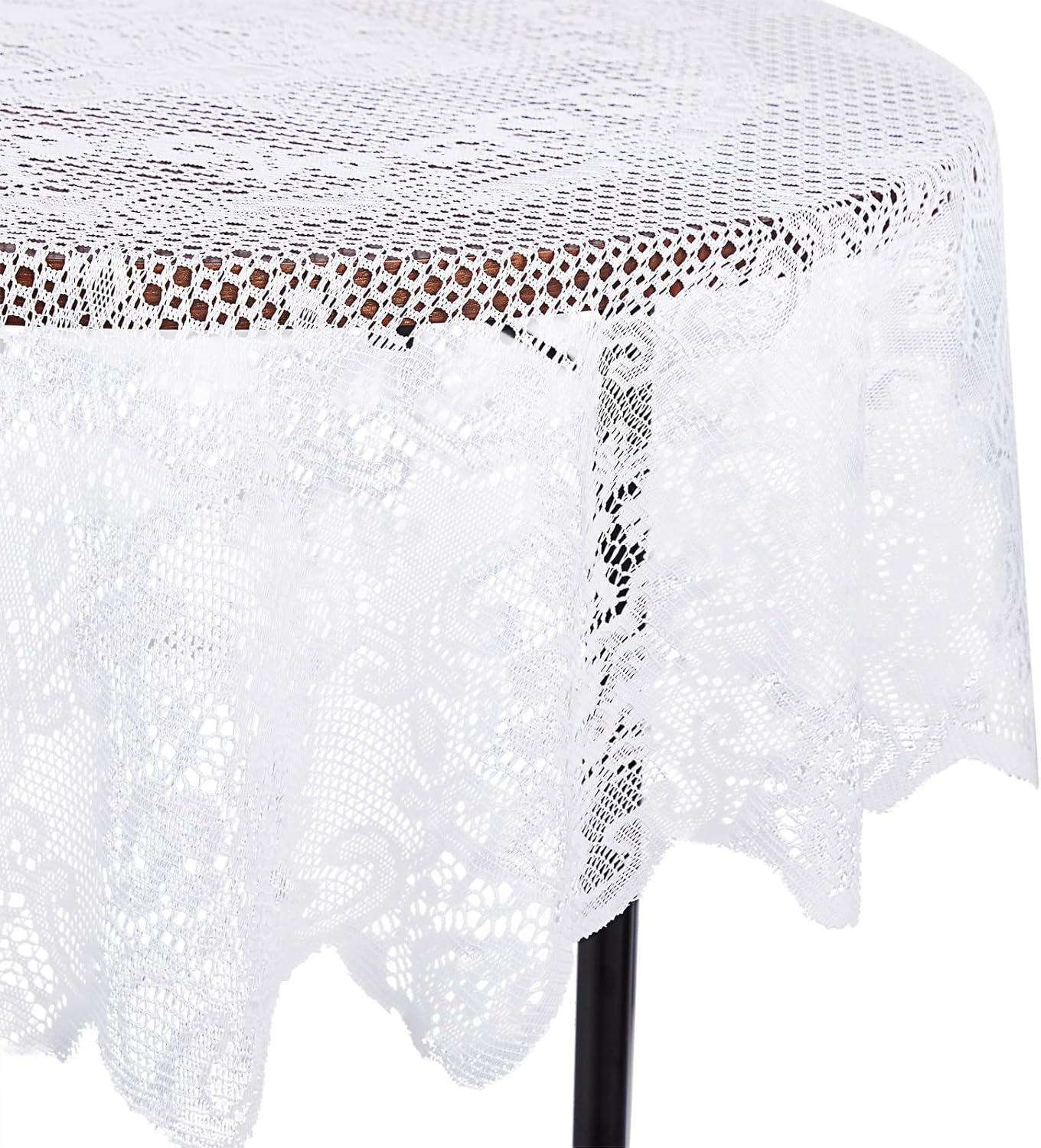 Juvale Round White Lace Tablecloth - Polyester Table Cover for Wedding Reception, Vintage Round Cover with Scalloped