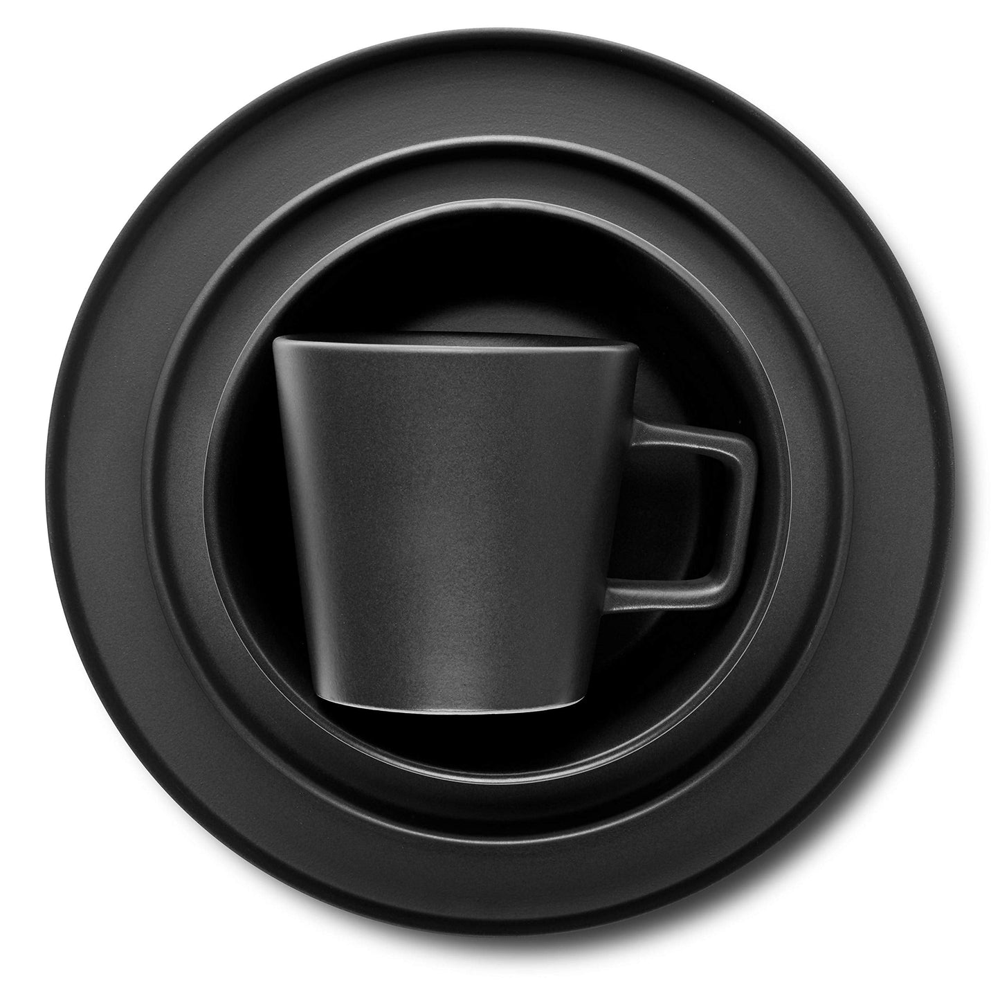 Stone Lain Celina Stoneware 16 Piece Modern Dinnerware Set, Plates and Bowls, Black Matte, Service for 4, Microwave & Dishwasher Safe