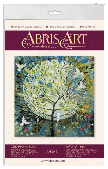 Wizardi Cross-Stitch kit - World Tree. Beginner Embroidery Kit for Adults. Cross-Stitch Supplies. Needle, Canvas, Scheme, Floss and Floss Organizer Kit. AH-049 Abris Art