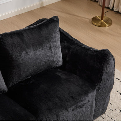 wisenook 75.2" Giant Bean Bag Chair for Adults, Ultra Soft Fluffy Loveseat Bean Bag Sofa, Oversized Floor Sofa for Living Room Bedroom, Cozy Reading Chair with 2 Pillows and Filler, Black