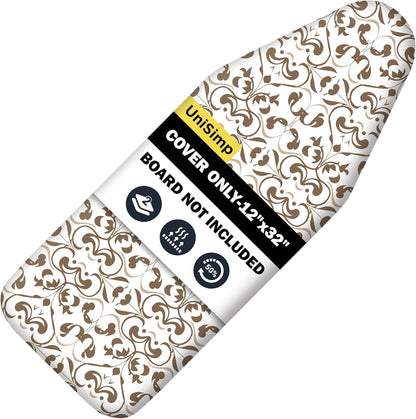 UniSimp Small Ironing Board Cover - Heat Resistant Cotton Canvas Pad | 12"x32" Taupe Design