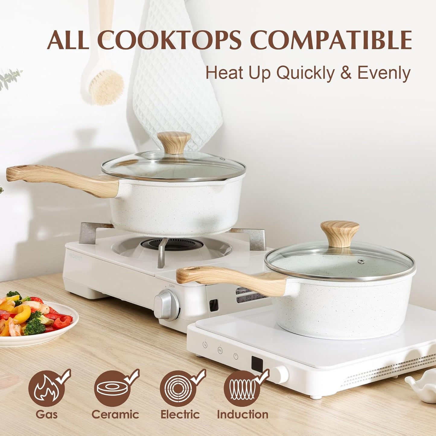 SENSARTE White Ceramic Nonstick Saucepan - 2.0 Quarts, Induction Compatible, Stay Cool Handle