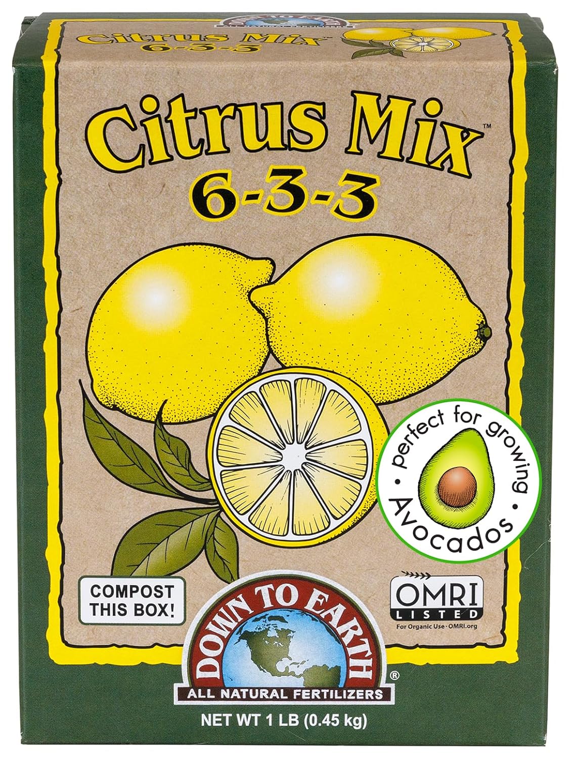 6-3-3, 1 lb Down To Earth All Natural Fertilizers Organic Citrus Mix - Plant Food for Lemons, Limes, Oranges