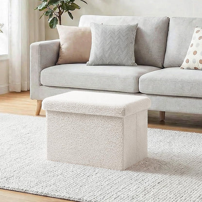 16.5in Small Storage Ottoman Foldable Sherpa Top Storage Bench,Foot Rest/Step Stool for Bedroom Dorm Entryway, Space