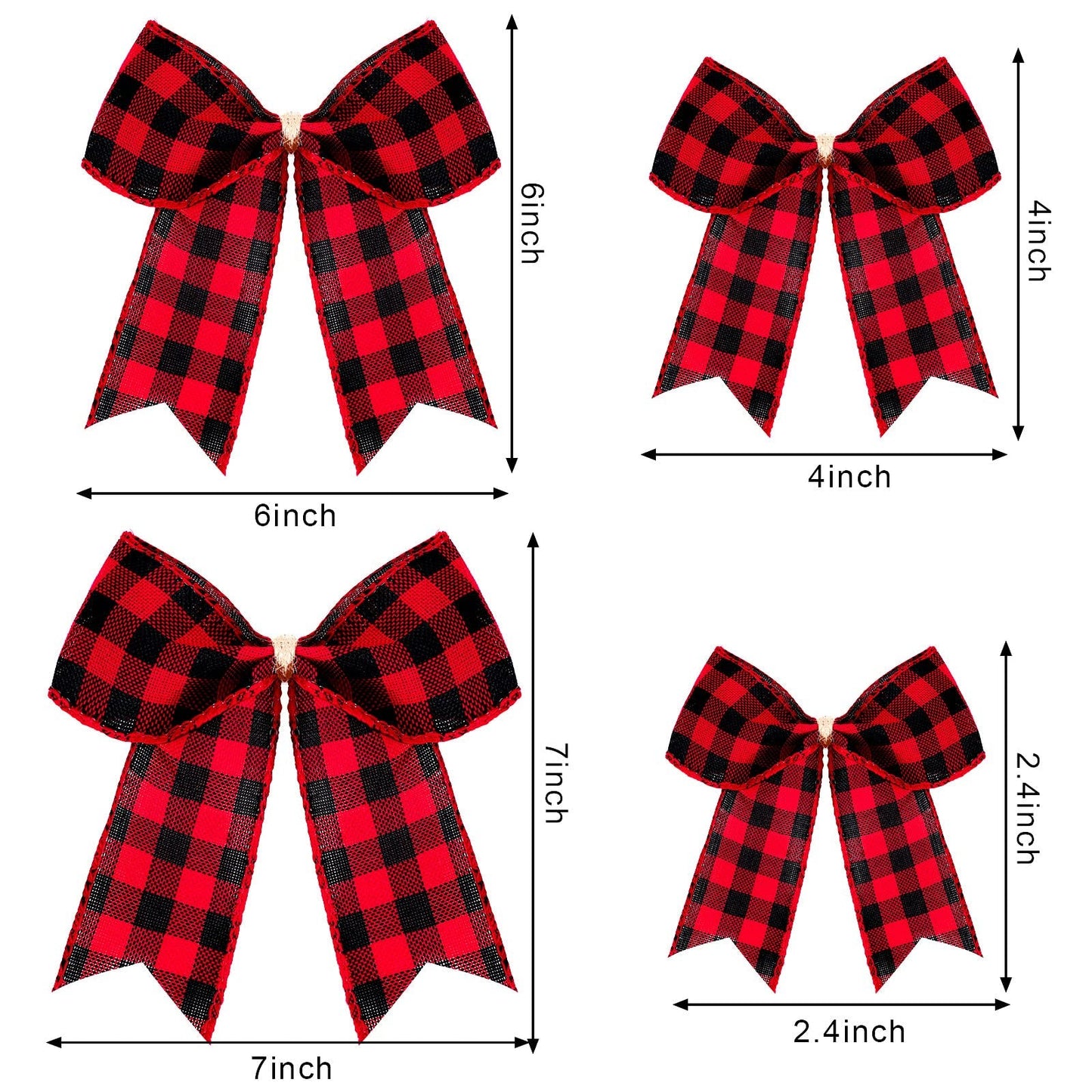WILLBOND 12 Pieces Red Valentines Velvet Bows Decorations,6 Inch Valentine Ornaments for Tree Home Party Front Door Wedding Holiday Decor(Red and Black,6 x 6 Inch)