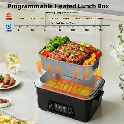 Vabaso Cordless Electric Lunch Box for Adults, App Control Heated Lunch Box with 27000mAh Detachable Battery, 1.2L Self Heating Lunchbox with Timer, Memory & Auto Keep Warm for Work Travel Outdoor