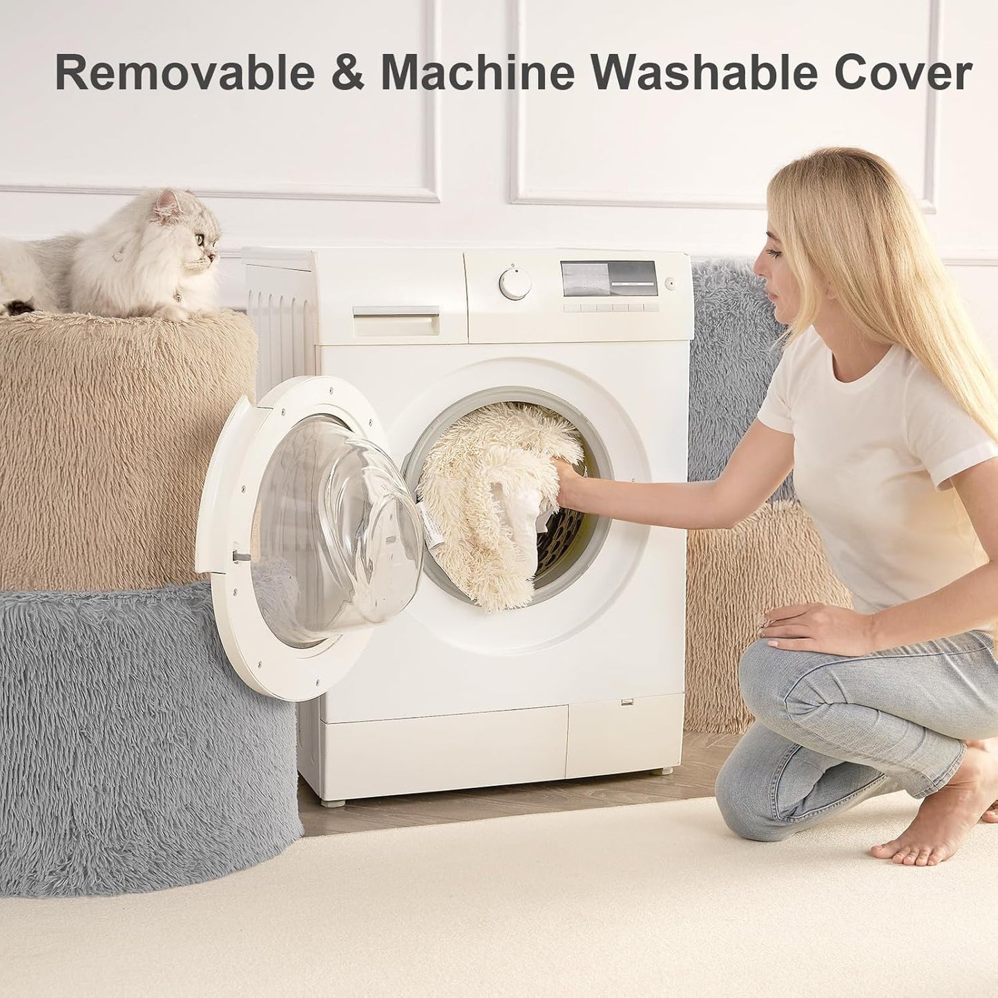 20 15, Hansleep Round Stuffed Pouf Ottoman x Foam Filled Faux Fur Ottoman Foot Rest for Chair with Washable Cover, Foot
