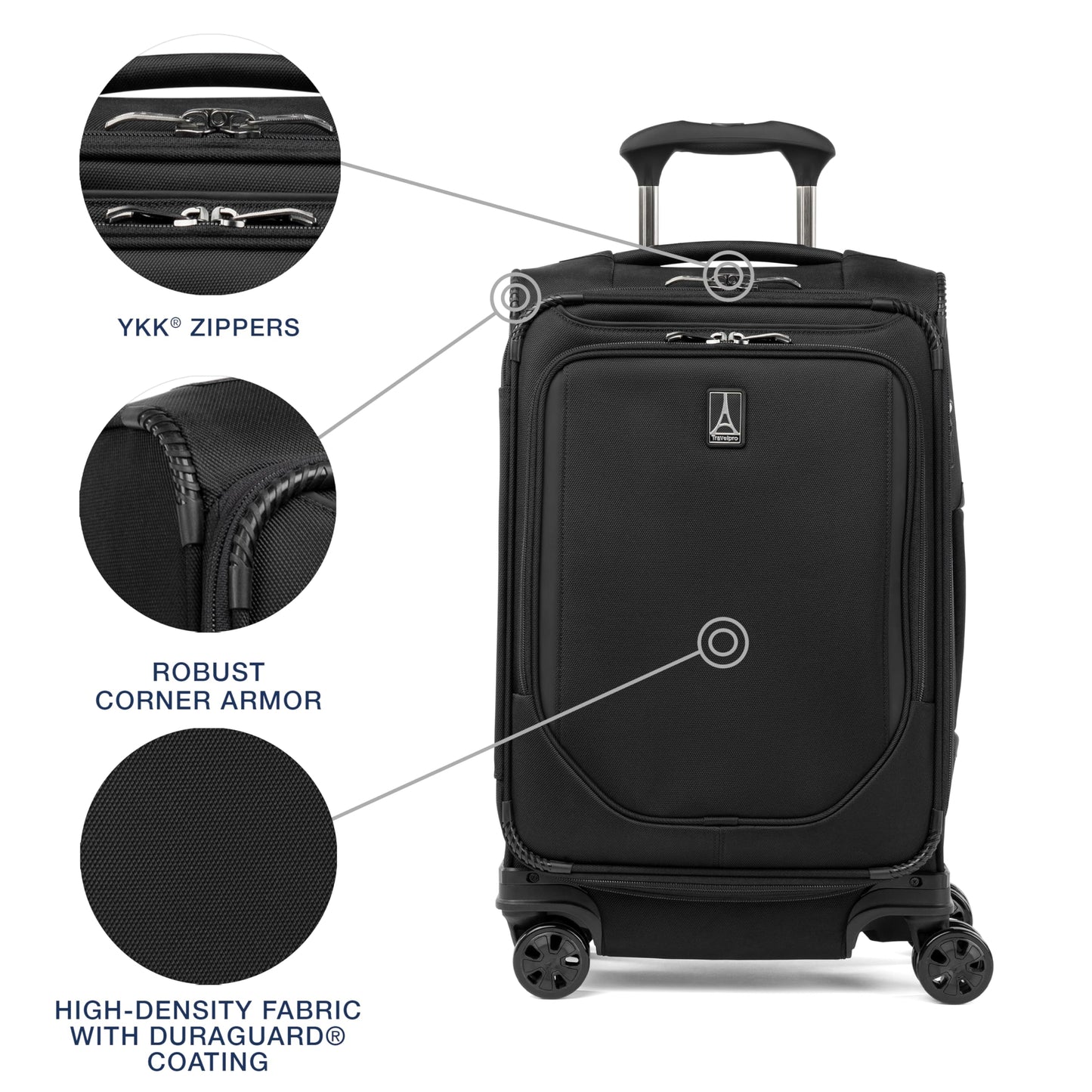 Travelpro Crew Classic Lightweight Softside Expandable Carry on Luggage, 8 Wheel Spinner Suitcase, Men and Women, Carry On 21-Inch, Black