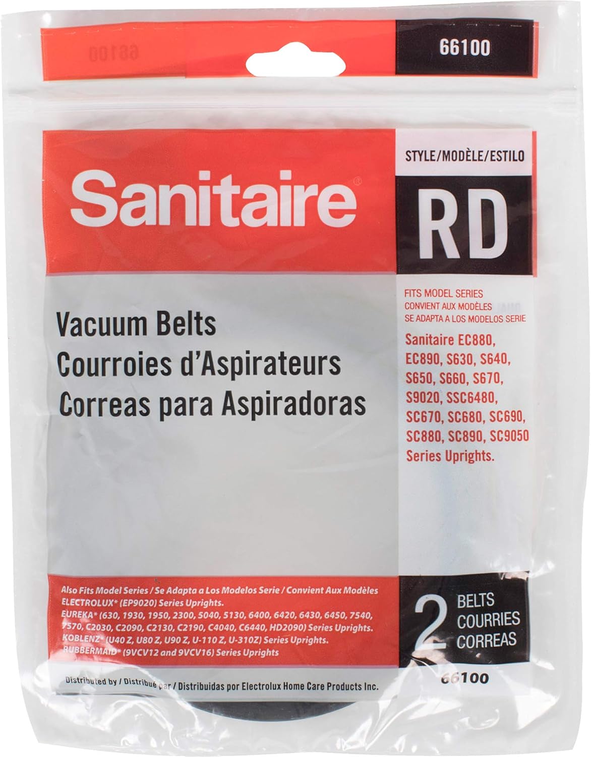 Sanitaire Replacement Belt - For Upright Vacuum Cleaner, Rd Style, 2/Pack