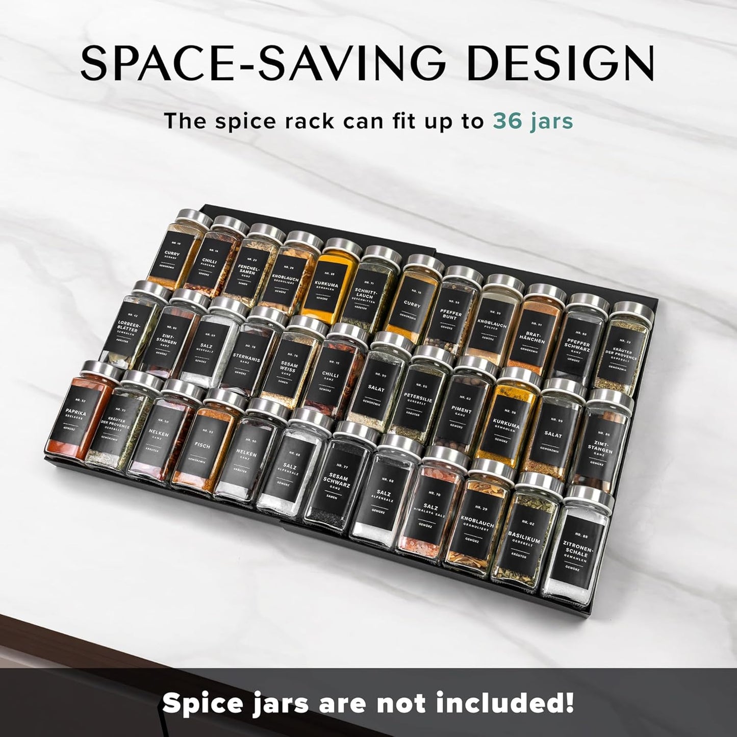 Plastic Spice Drawer Organizer, Expandable Rack for Drawer, Black Seasoning Organizer for Cabinet (Jars Not Included)