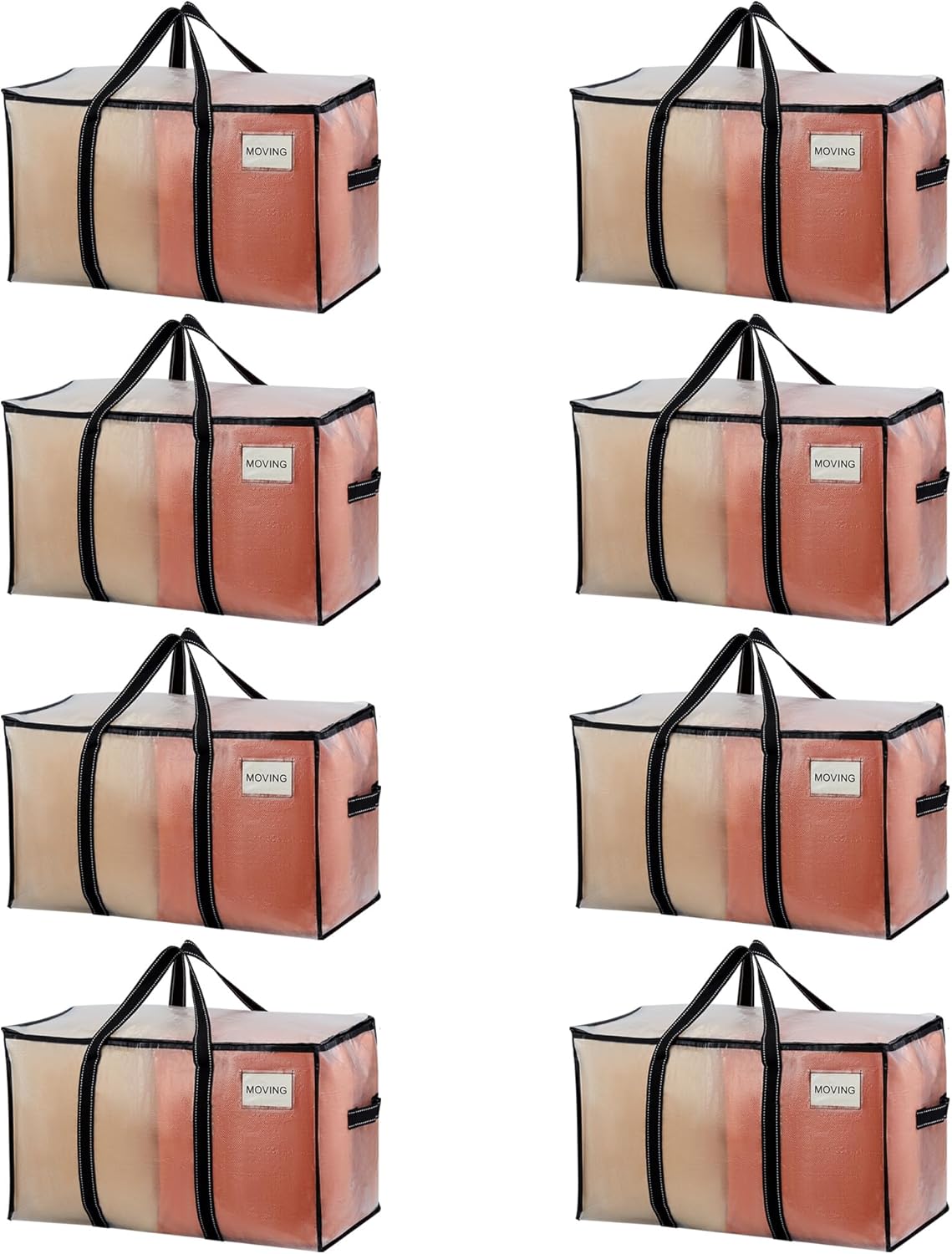 VENO 8 Pack Moving Bags, Heavy Duty Totes with Lids, College Packing Storage Boxes, Extra Large, Sturdy Handles, Zipper