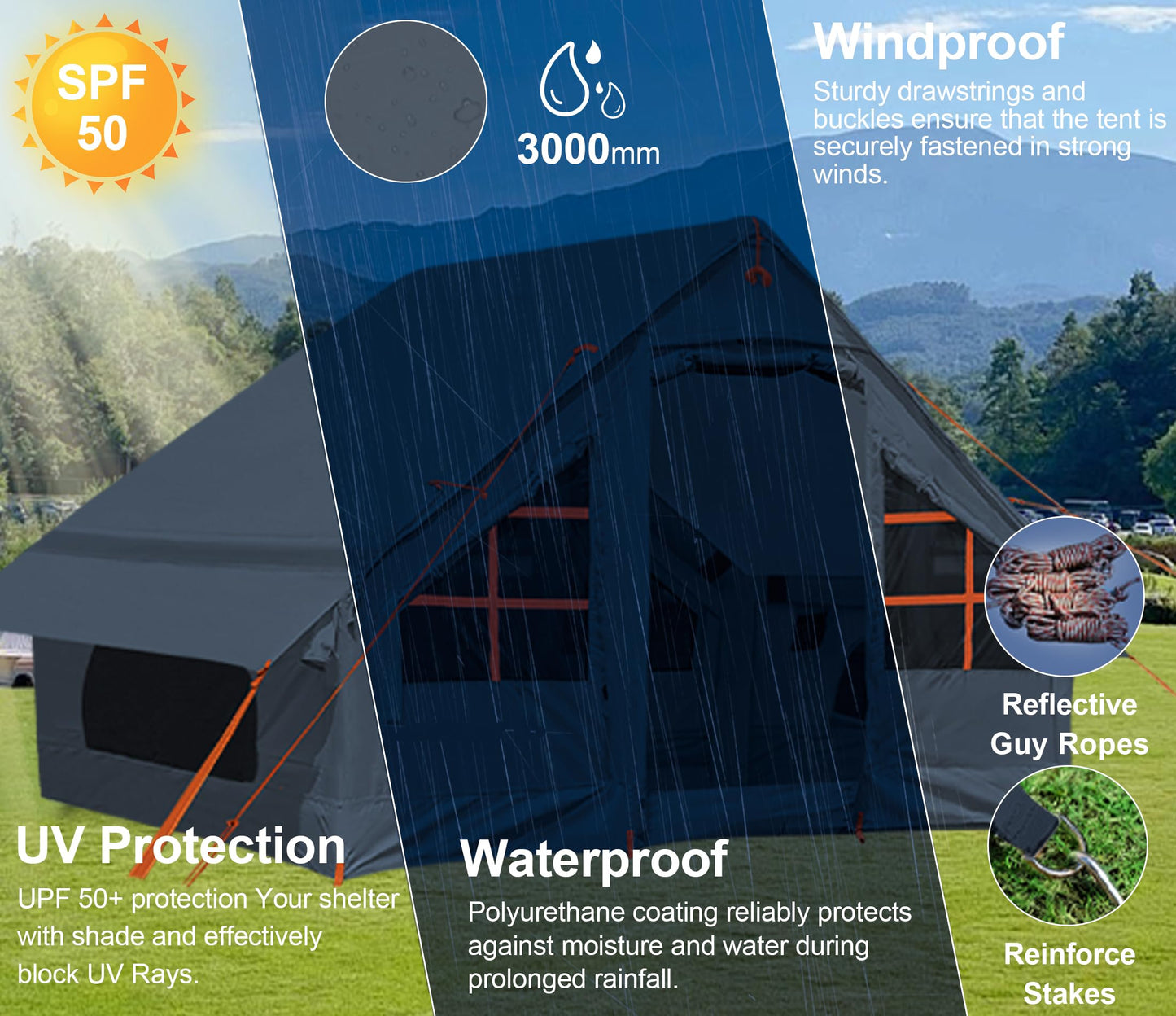 Inflatable Tent with Pump, 4-6 Person Glamping Camping Tents House, Easy Setup Blow Up Family Tents for 4 Seasons Waterproof Inflatable Tent for Camping Wind Resistant Air Tents House for Adult