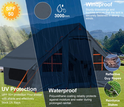 Inflatable Tent with Pump, 4-6 Person Glamping Camping Tents House, Easy Setup Blow Up Family Tents for 4 Seasons Waterproof Inflatable Tent for Camping Wind Resistant Air Tents House for Adult
