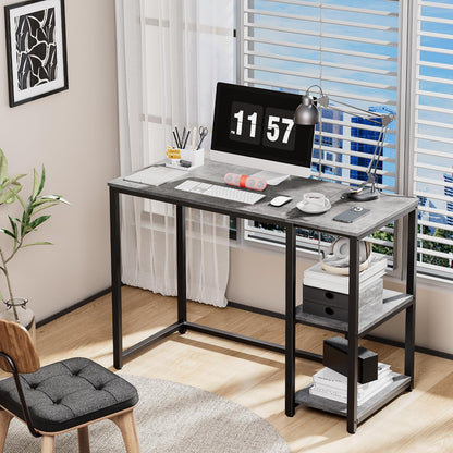 SINPAID Computer Desk 40 inches with 2-Tier Shelves Sturdy Home Office Desks with Large Storage Space Modern Gaming Desk Study Writing Laptop Table, Gray