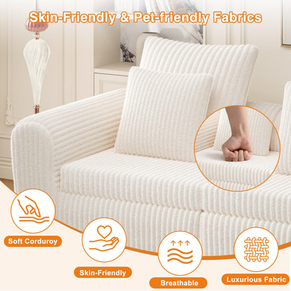Feonase Modular Sectional Sofa, Cloud Sectional Couch with Deep Seat, 106.3'Modern Modular L Shape Sofa Couch with Chaise, Upholstered Boneless Couches for Living Room Bedroom, Beige