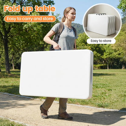 EDWINENE 6FT Plastic Folding Table Heavy Duty Foldable Table Portable Fold-in-Half Desk Table Collapsible White Dining Tables for Wedding Party Banquet Event Use, Set of 5 Pack