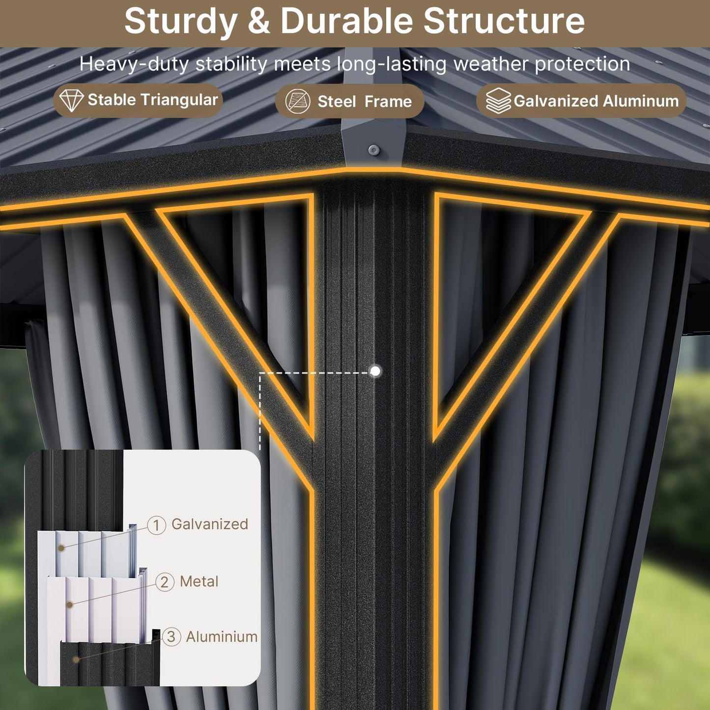 Ahomly 10'x12' Hardtop Gazebo, Aluminum Frame Metal Canopy with Double Roof, Outdoor Gazebo with Breathable Netting & Privacy Curtains, Pavilion for Patios for Backyard Deck Dark Grey