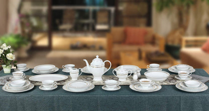 Stylish and Elegant 57 Pieces Bone China Dinnerware Set Service for 8 People - Gold